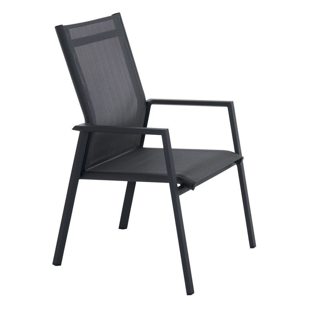 Montert stabelstol ute Tauro aluminium/textilen antrasitt på terrasse