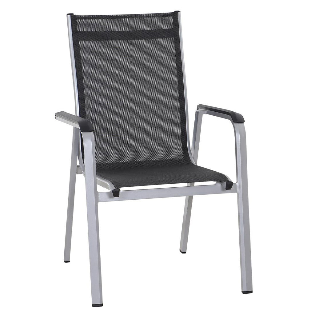 Stabelstol ute Tesoro aluminium/textilen sølv/grå forfra