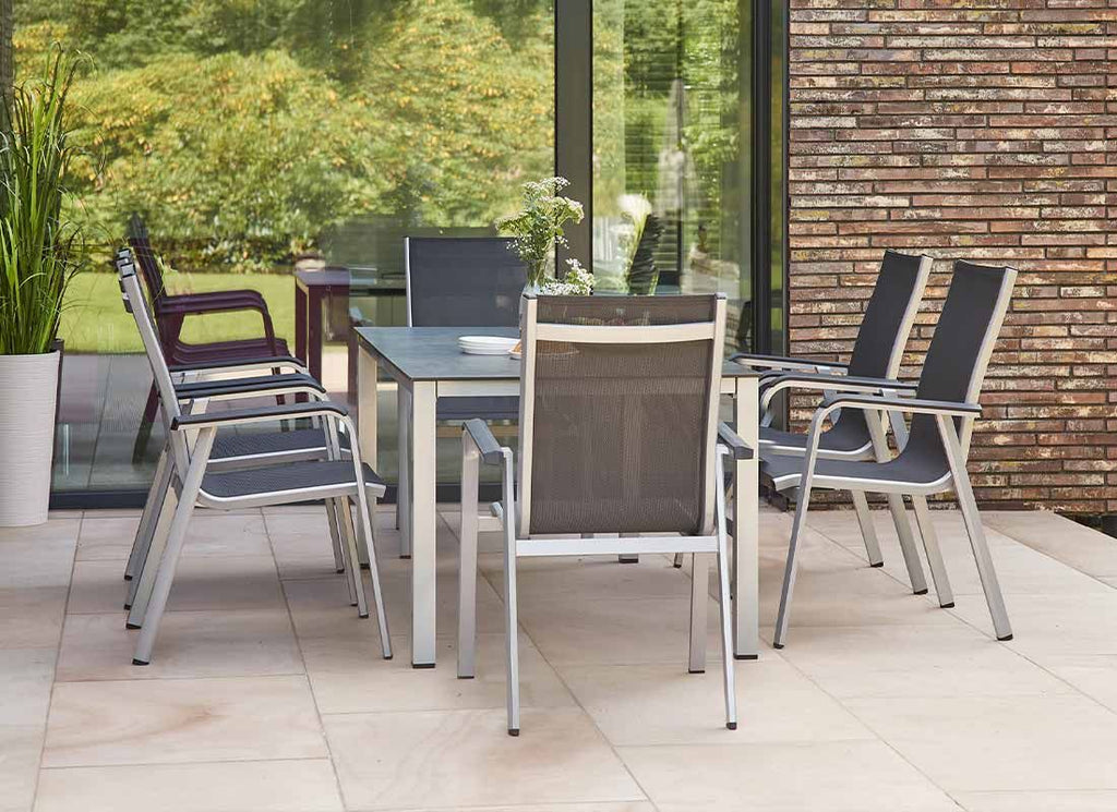 Stabelstol ute Tesoro aluminium/textilen sølv/grå bakside