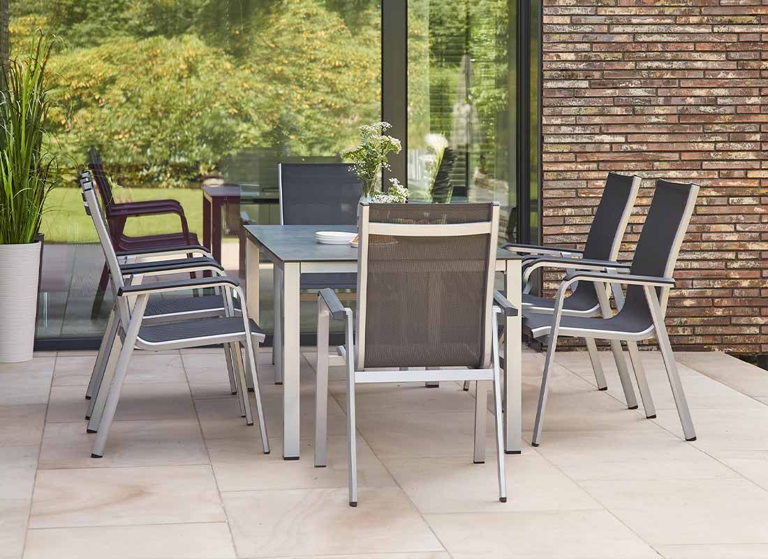 Stabelstol ute Tesoro aluminium/textilen sølv/grå bakside