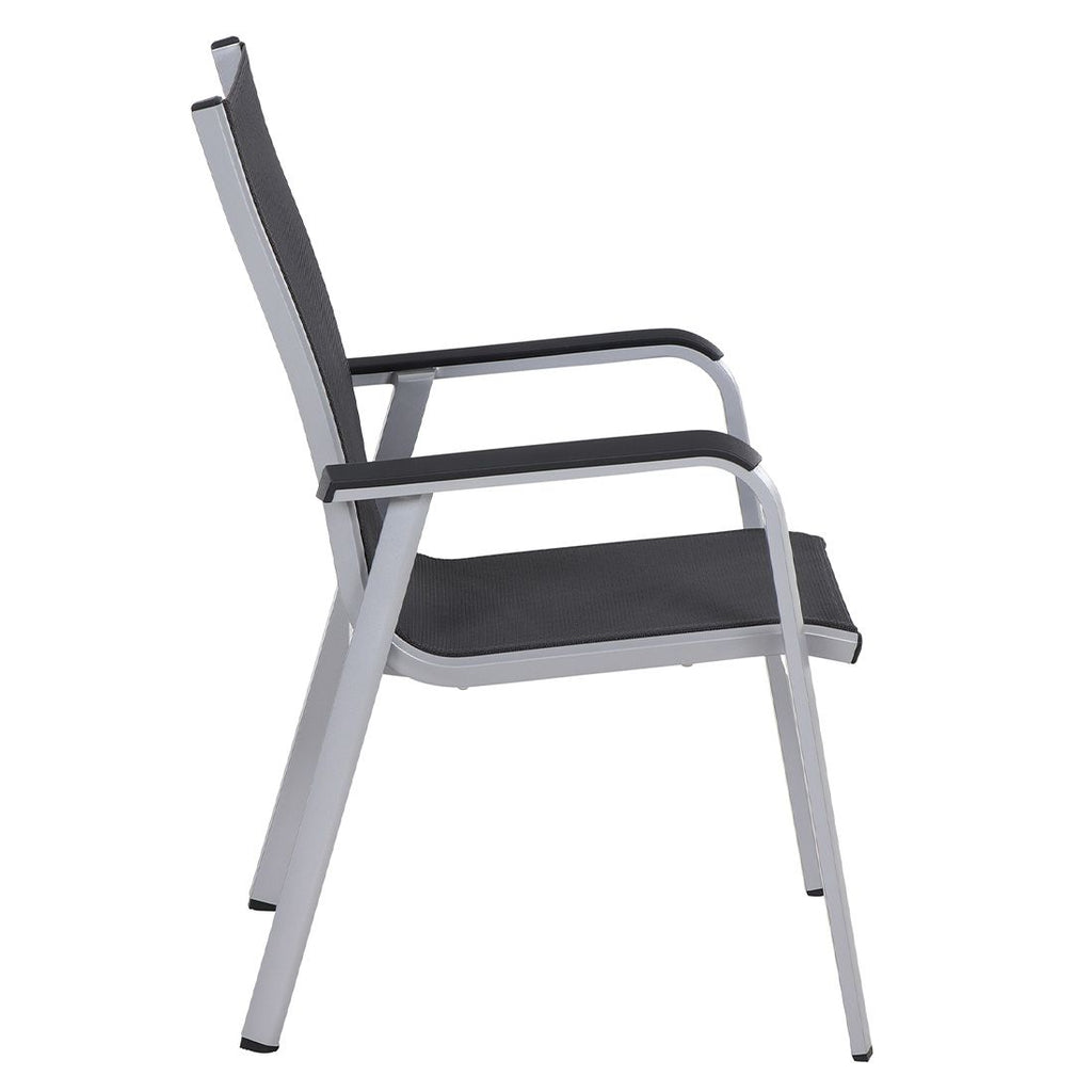 Stabelstol ute Tesoro aluminium/textilen sølv/grå montert på terrasse