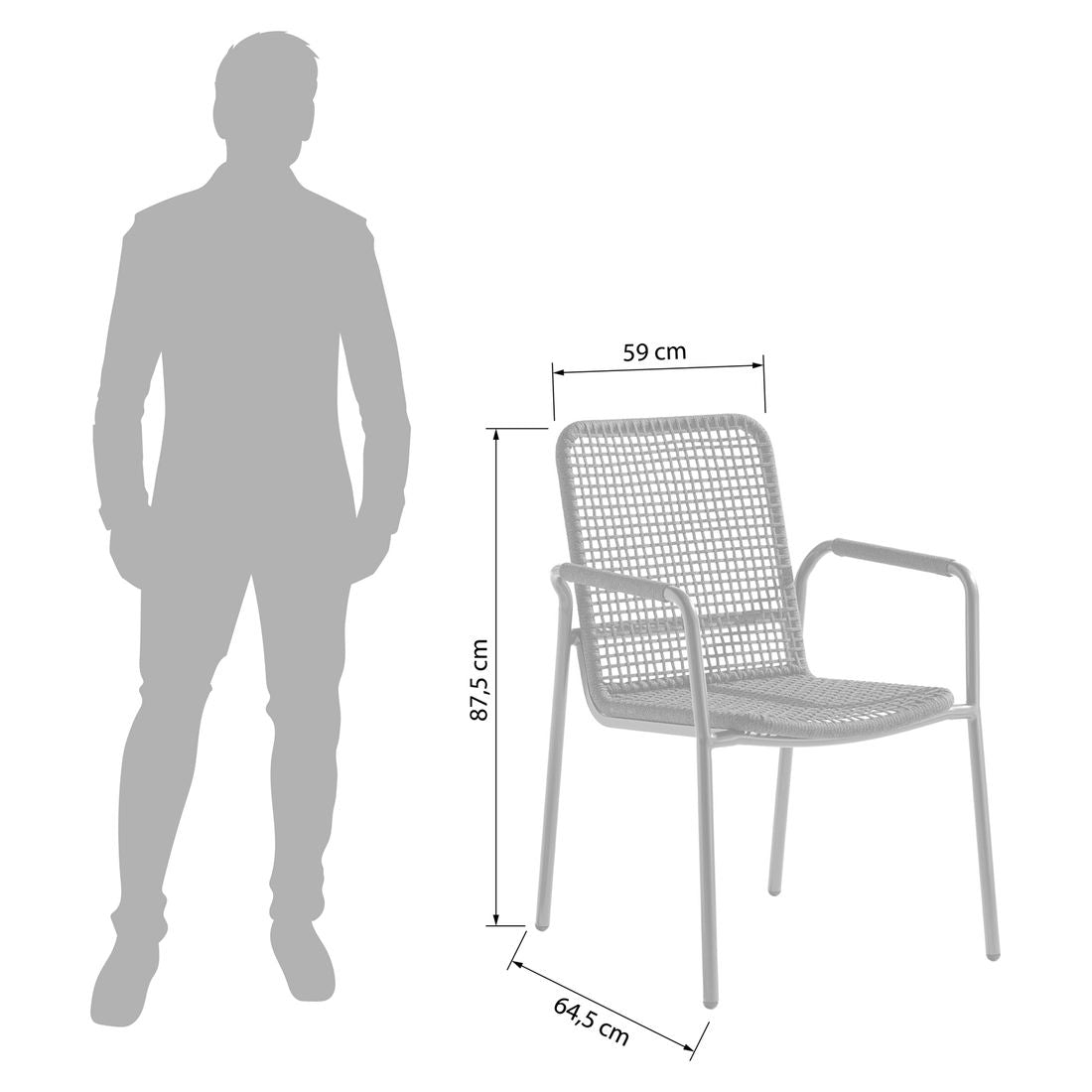 Stabelstol ute Ticco aluminium/tau 59x64,5 cm detalj tau-sitteflate