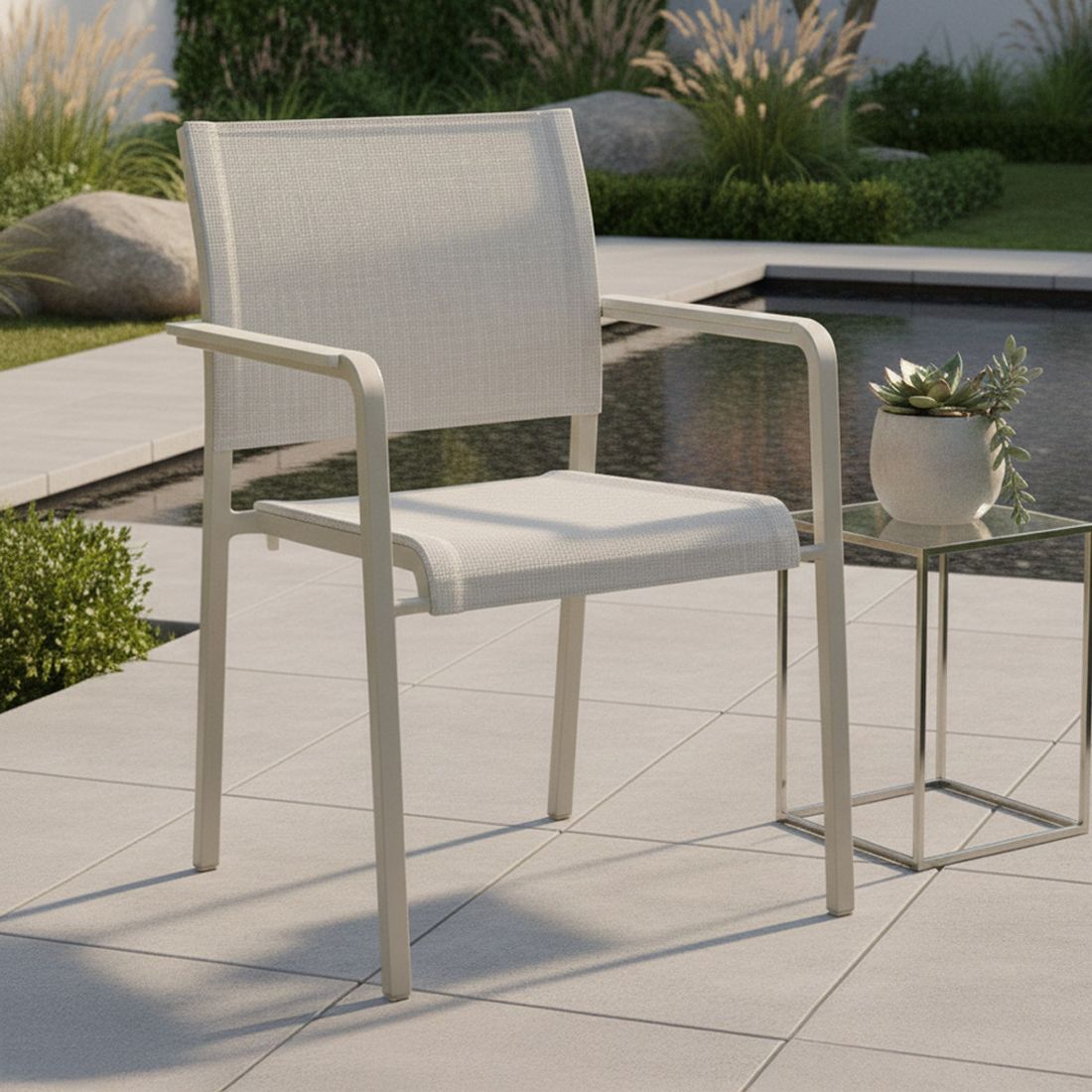 Stabelstol ute Tilo aluminium/textilen 59,5 cm bakside