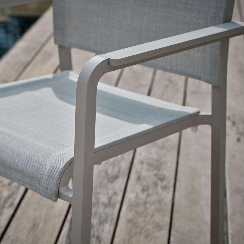 Stabelstol ute Tilo aluminium/textilen 59,5 cm sideprofil