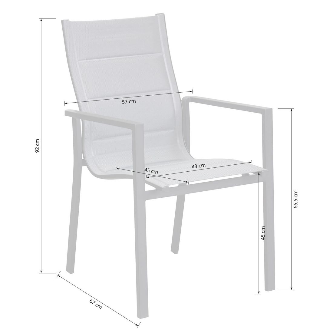 Detalj av tekstilene sete på Stabelstol ute Unicamo aluminium/textilen antrasitt - LC Garden