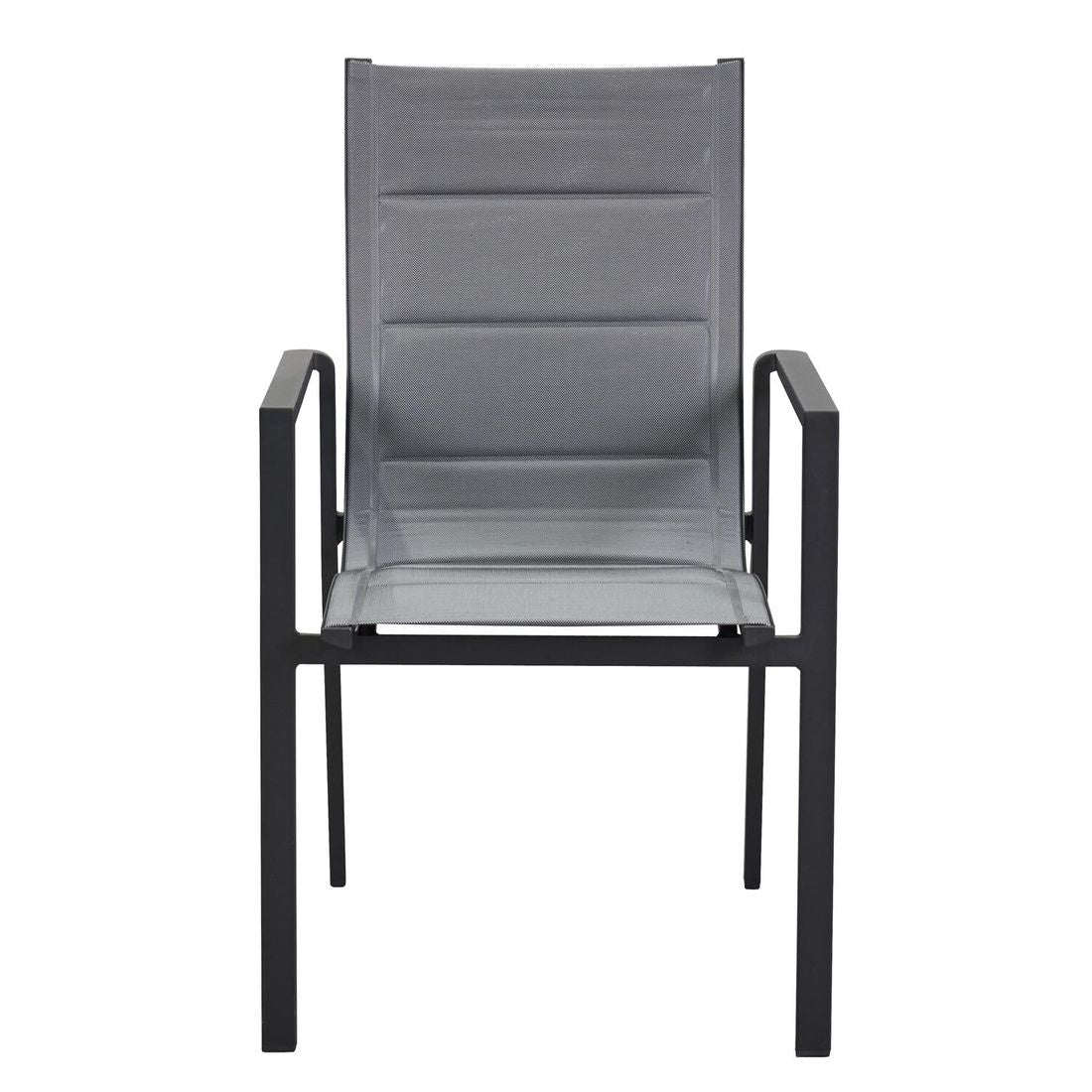 Montert Stabelstol ute Unicamo aluminium/textilen antrasitt - LC Garden på terrasse