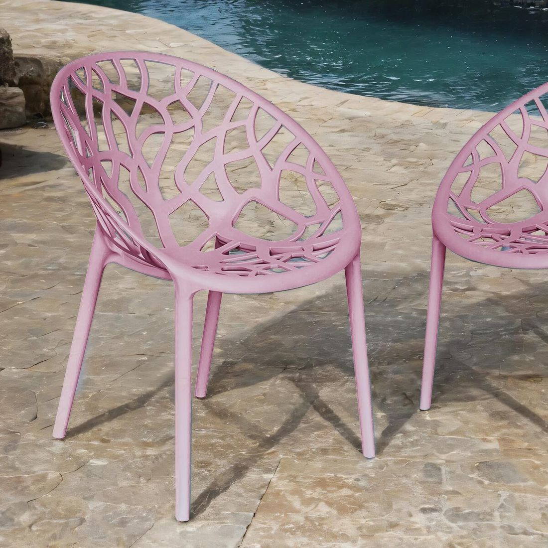 Stabelstol ute Vomo plast 58x60,5 cm rosa bakside