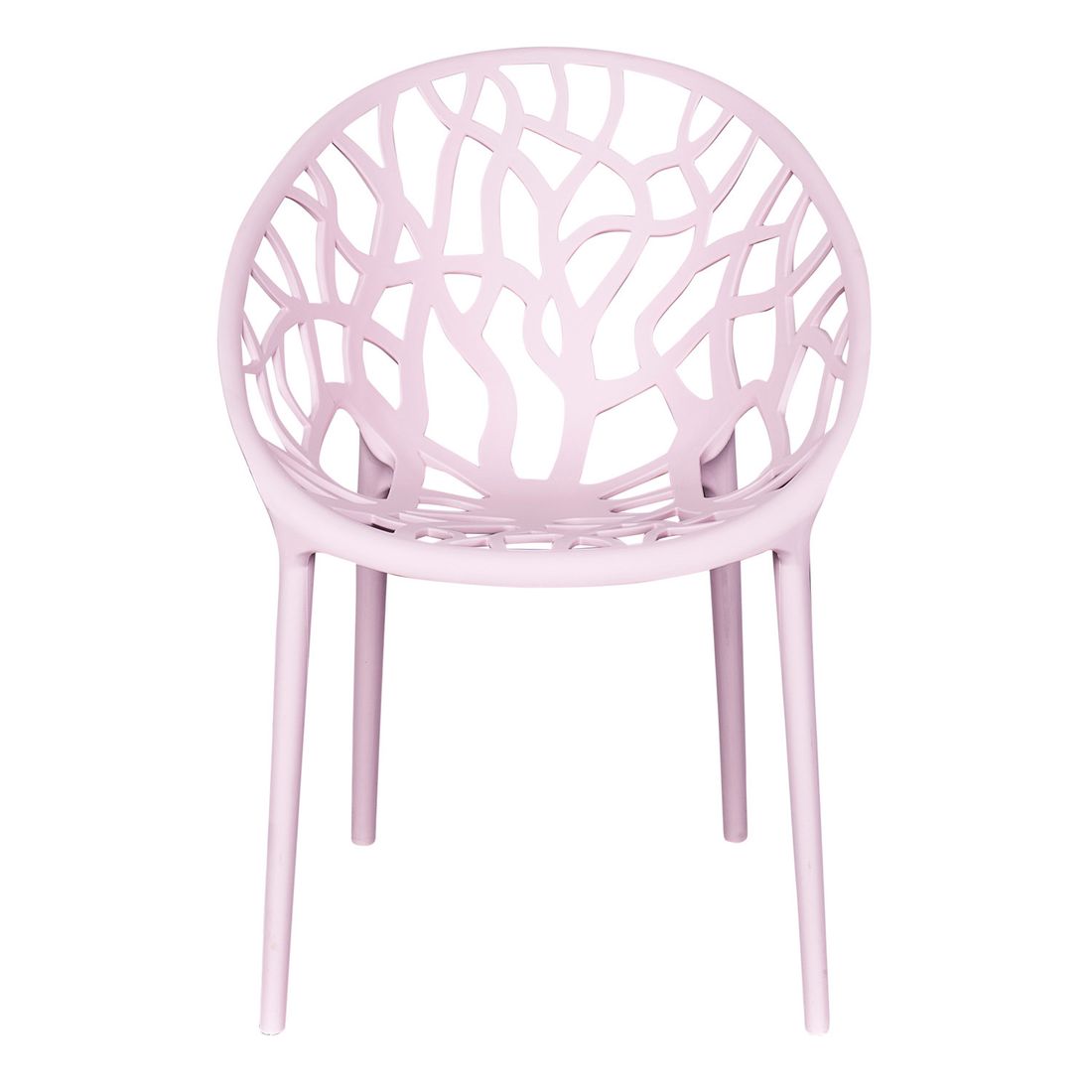 Stabelstol ute Vomo plast 58x60,5 cm rosa montert i hage