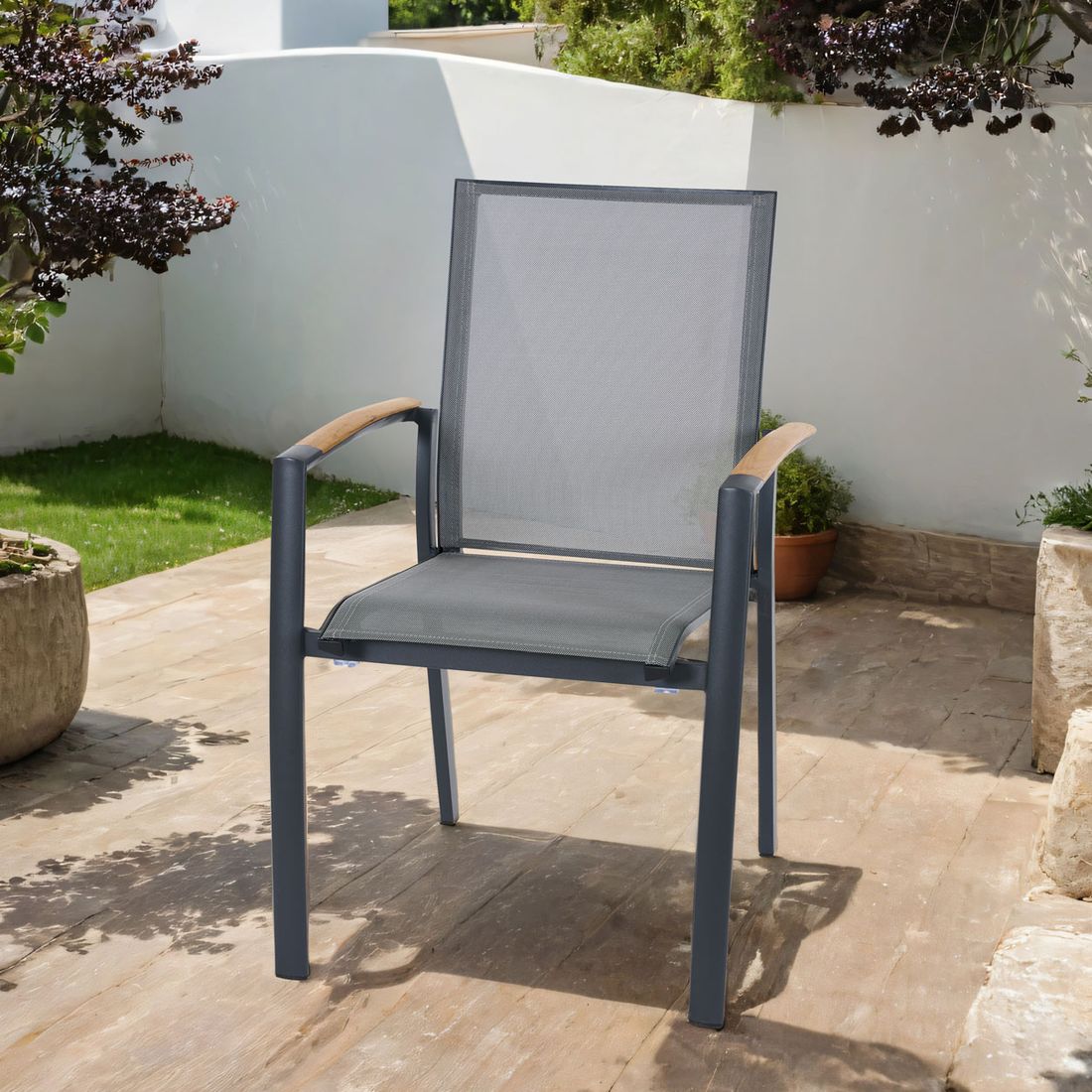 Stabelstol Velia aluminium/textilen antrasitt bakside
