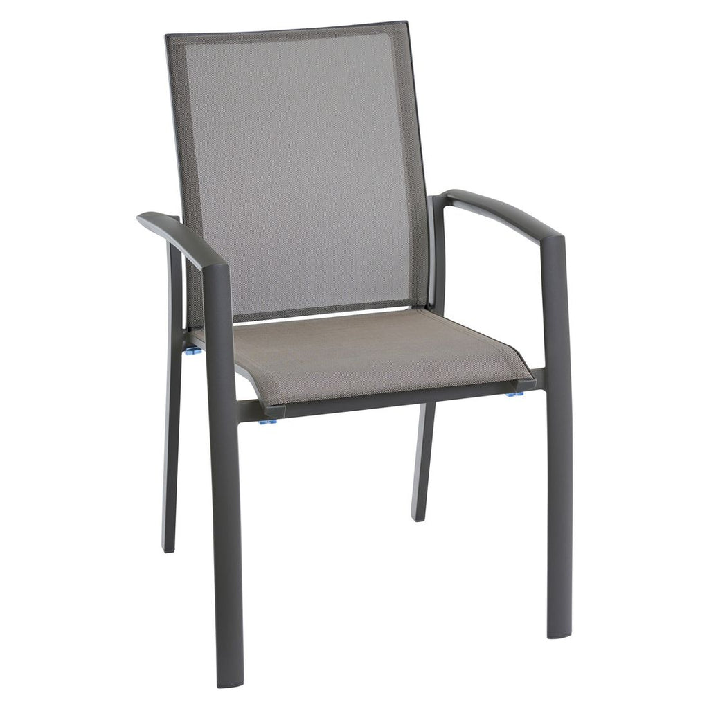 Stabelstol Velia aluminium/textilen taupe forfra