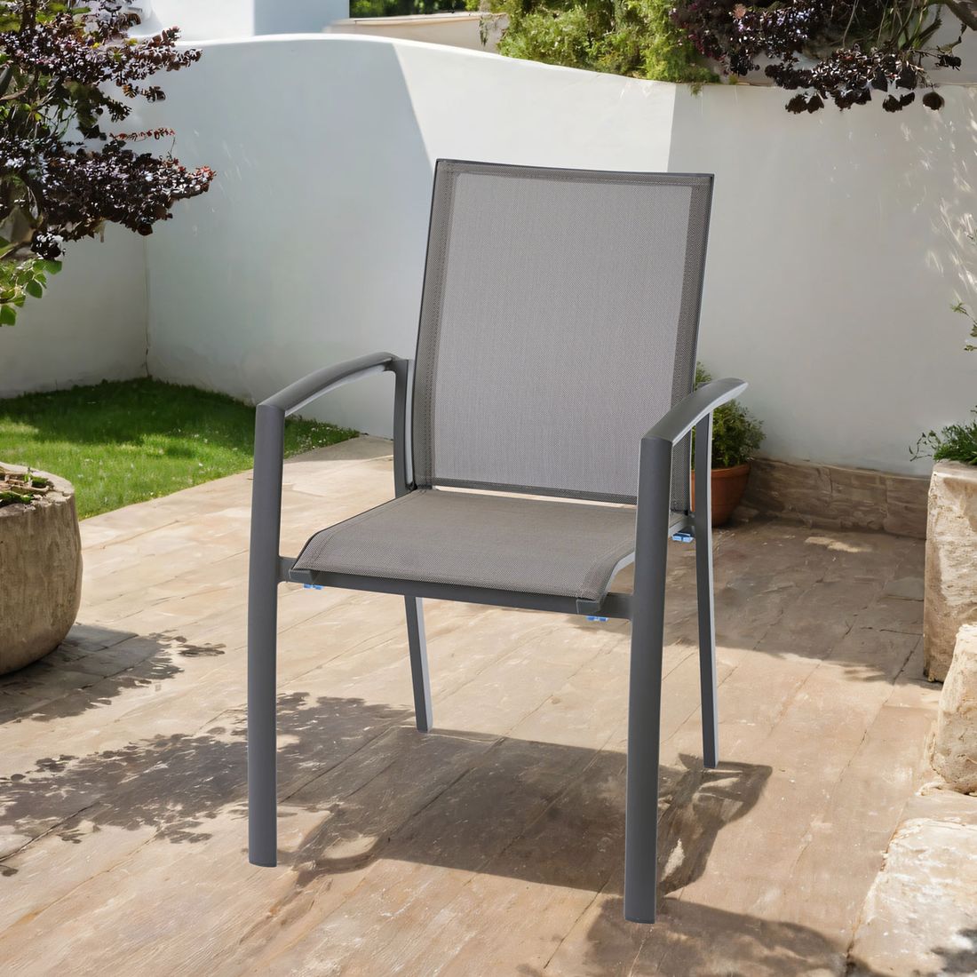 Stabelstol Velia aluminium/textilen taupe bakside