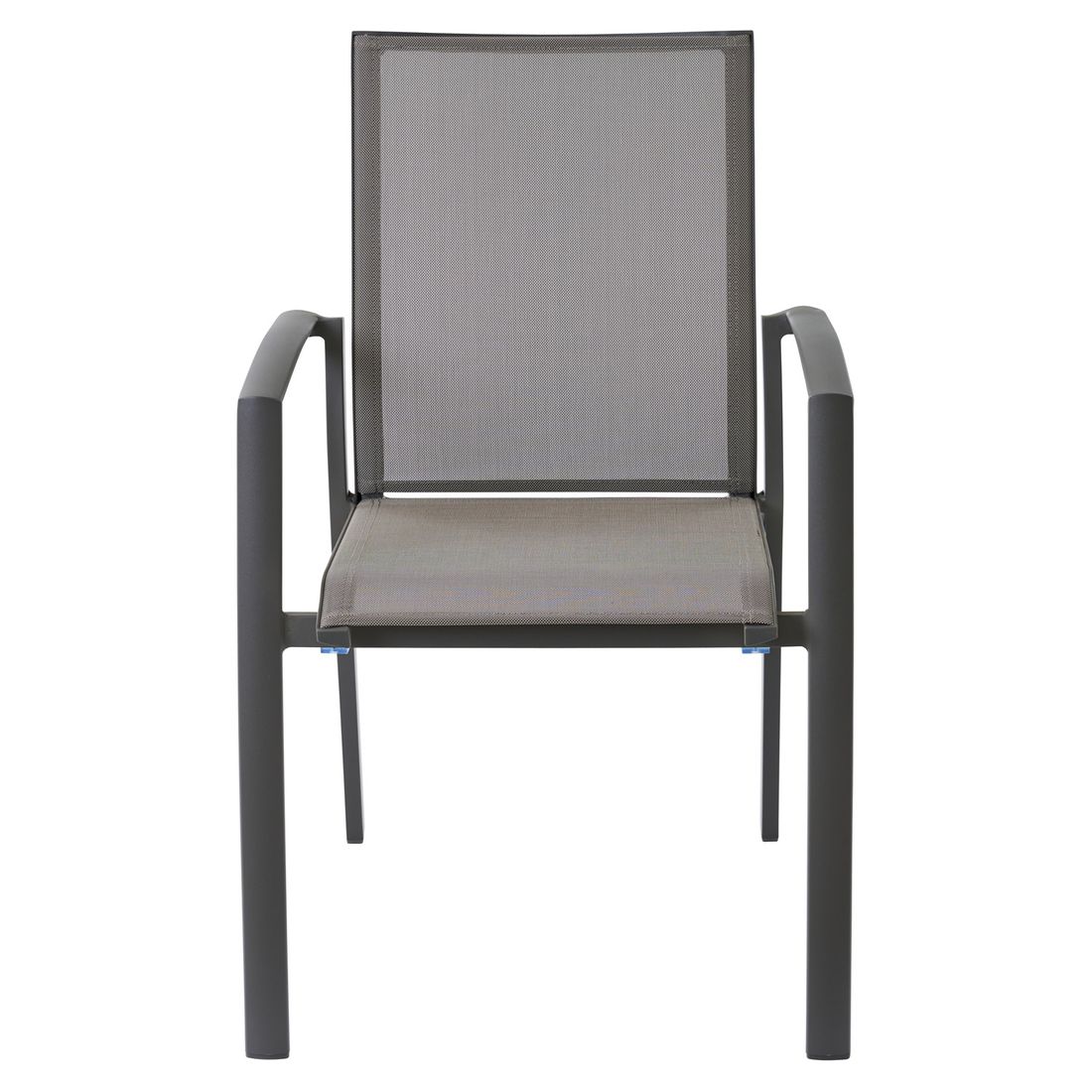 Stabelstol Velia aluminium/textilen taupe montert i hage