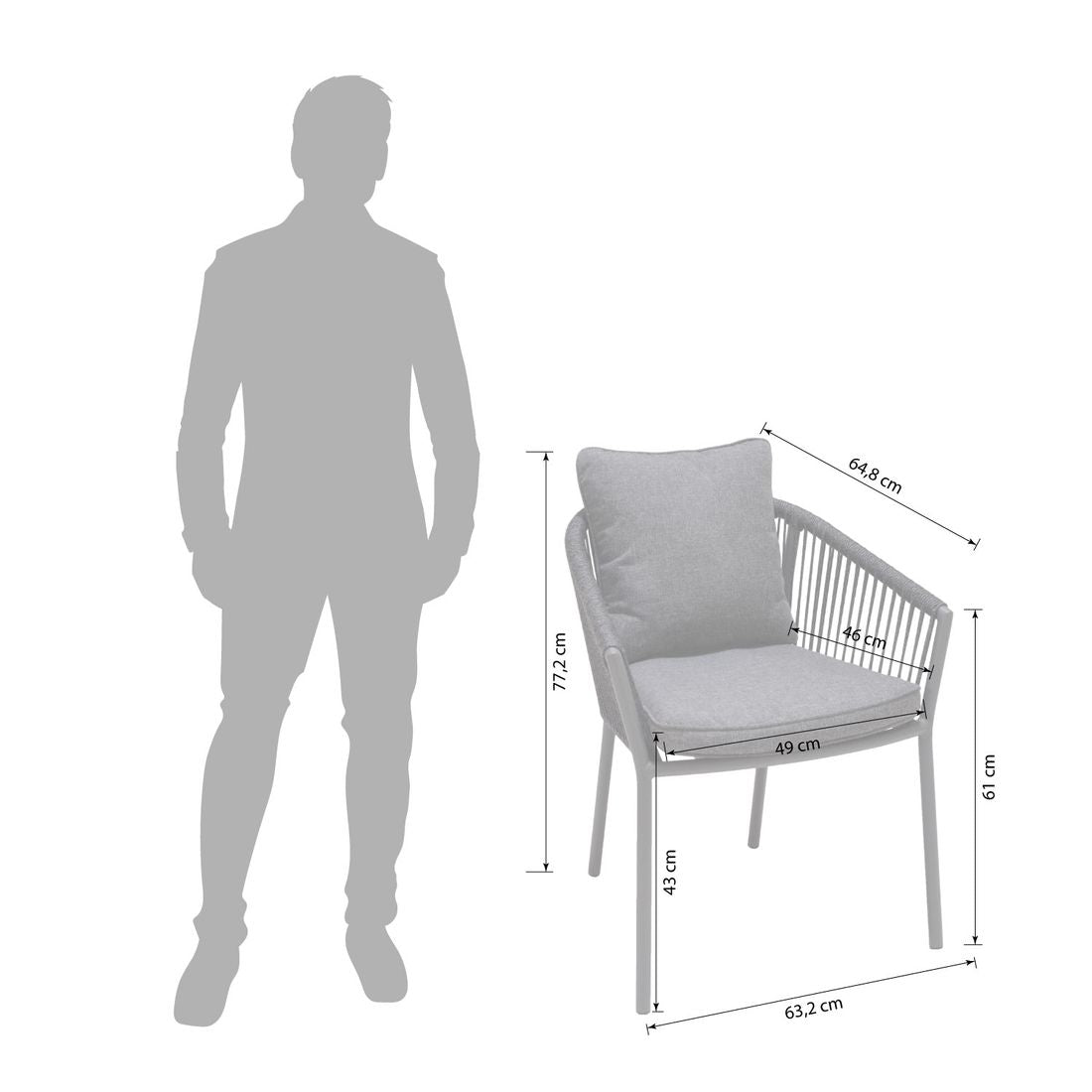 Detalj av Rope materiale på Stabelstol Viborg aluminium med puter mørkegrå