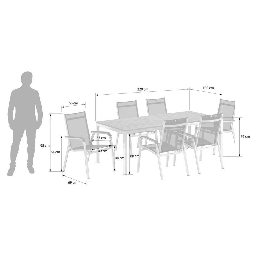 Montert teakbord i Hagemøbelsett Basic Plus 6 plasser
