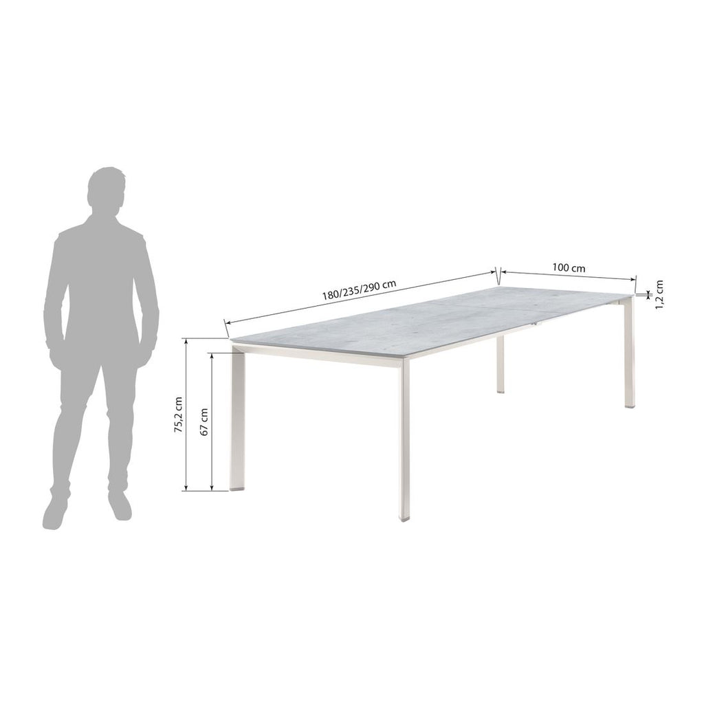 Uttrekkbart hagebord 180-290x100 cm aluminium HPL Sieger detalj bordplate