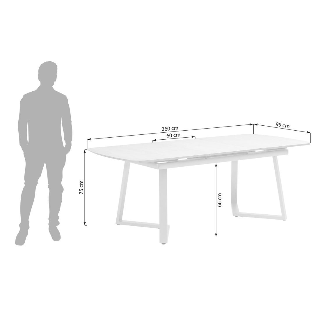 Nærbilde av aluminiumramme på Uttrekkbart hagebord 200/260x95 cm aluminium/glasskeramikk