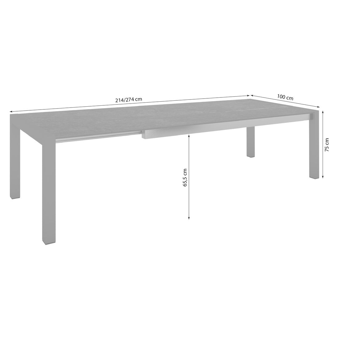 Uttrekkbart hagebord 214/274x100 cm aluminium/Dekton - Stern detalj av bordplate