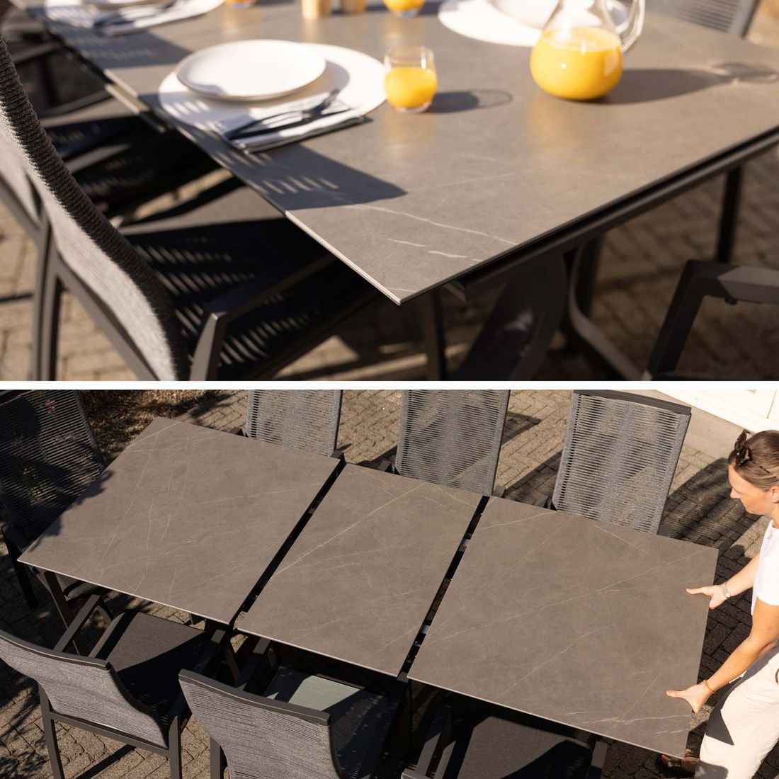 Uttrekkbart hagebord 7011 aluminium sinterstein sammenleggbar funksjon