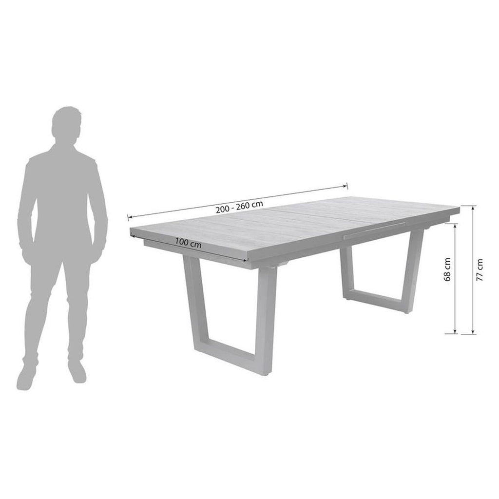 Uttrekkbart hagebord Alice aluminium/keramikk 200/260x100 cm detalj av bordplate