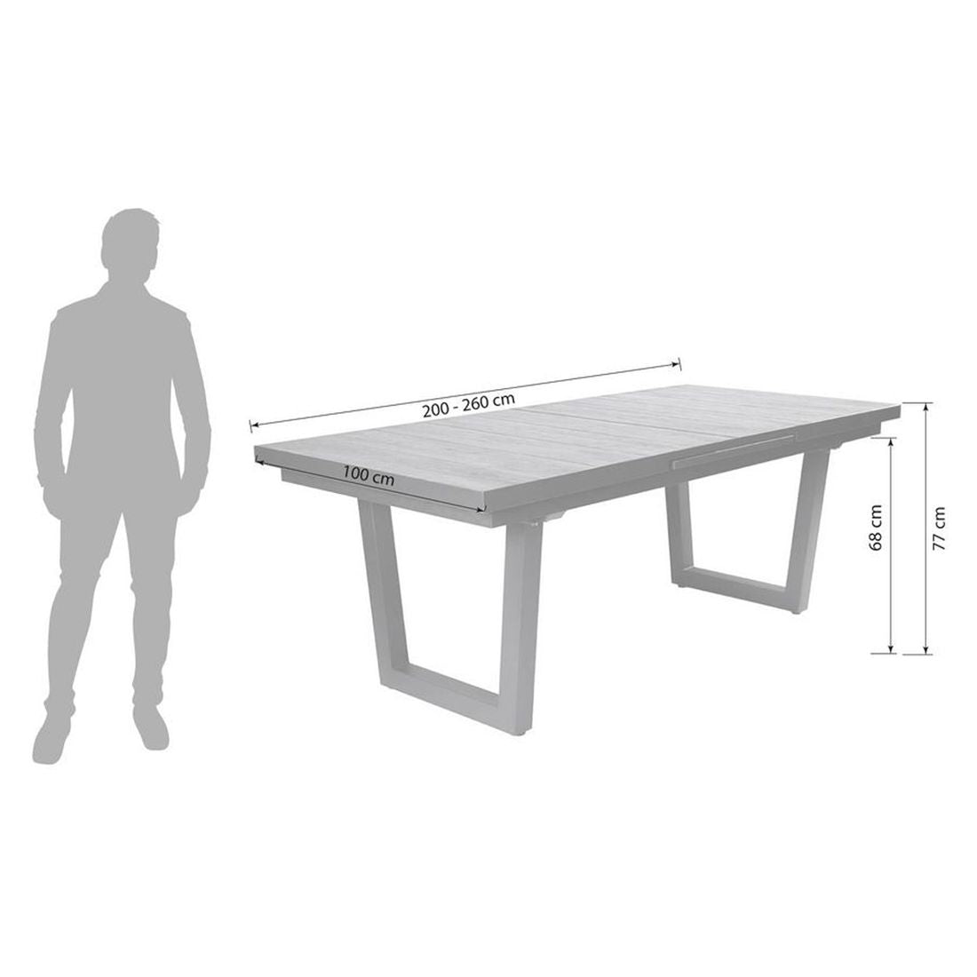 Uttrekkbart hagebord Alice aluminium/keramikk 200/260x100 cm detalj av bordplate