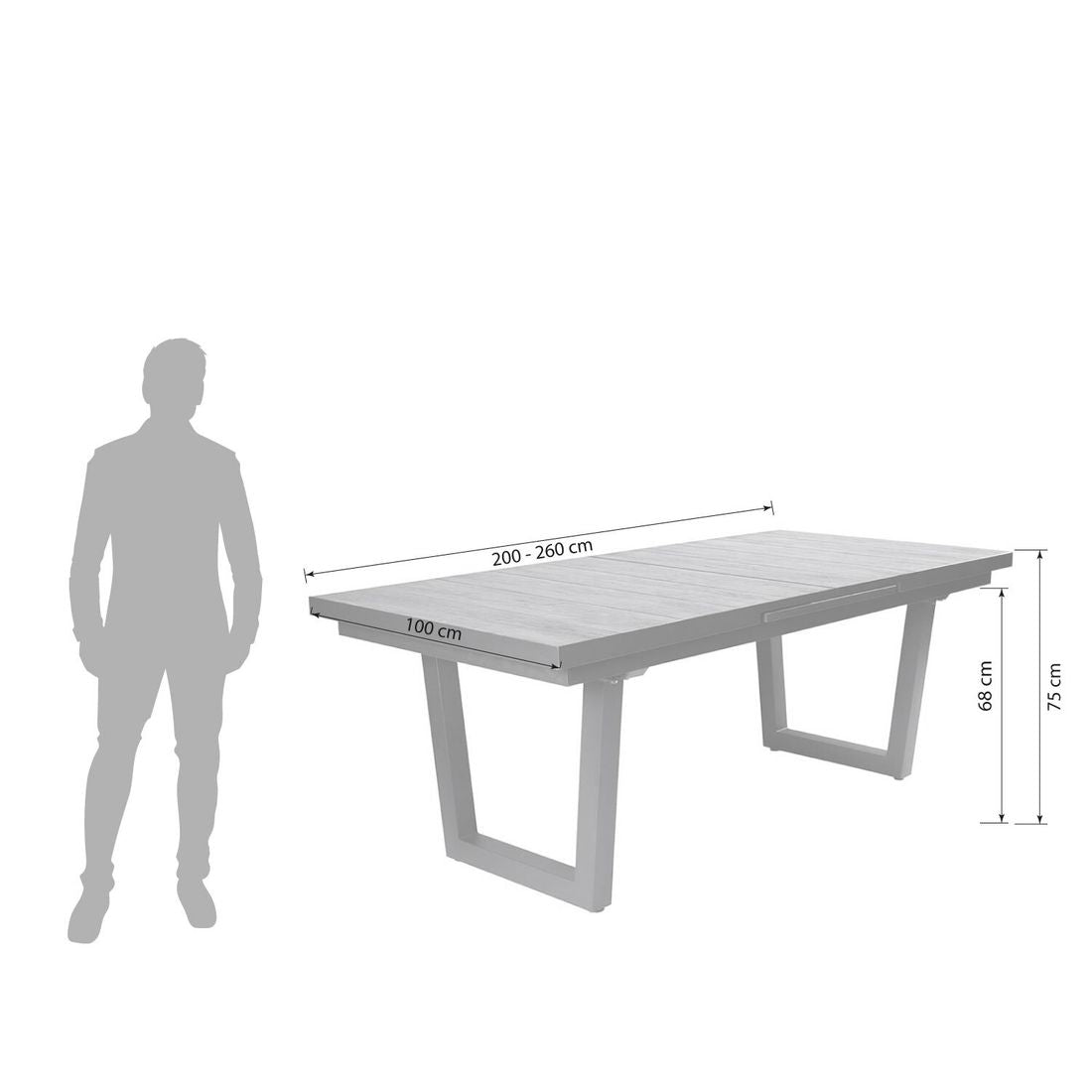 Uttrekkbart hagebord Alice aluminium/keramikk detalj av bordplate