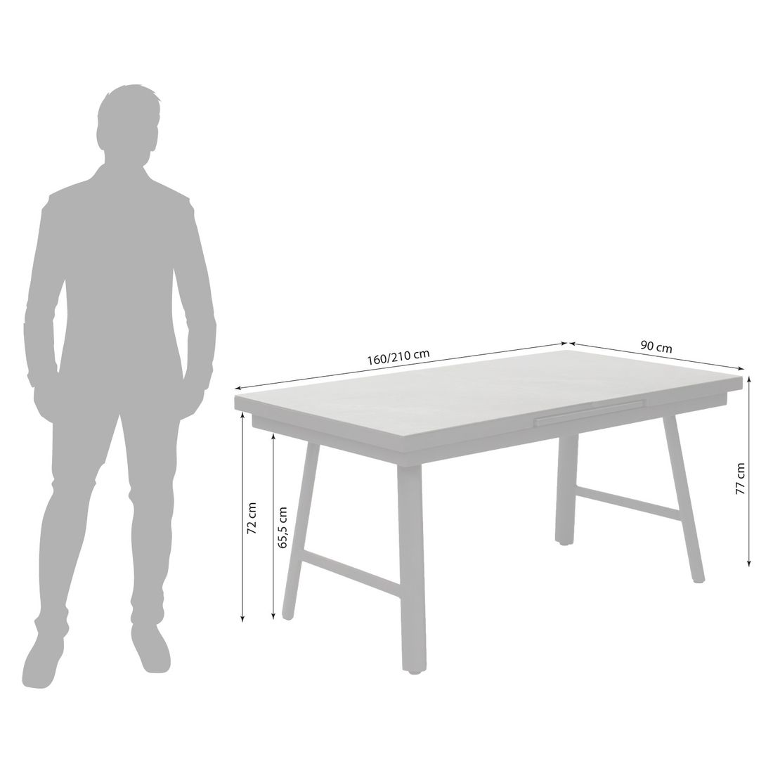 uttrekkbart hagebord bondino detalj av glasskeramisk bordplate