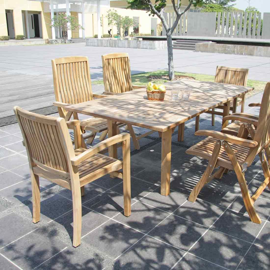 uttrekkbart hagebord brasilia teak 160 210x100 cm detalj i teak
