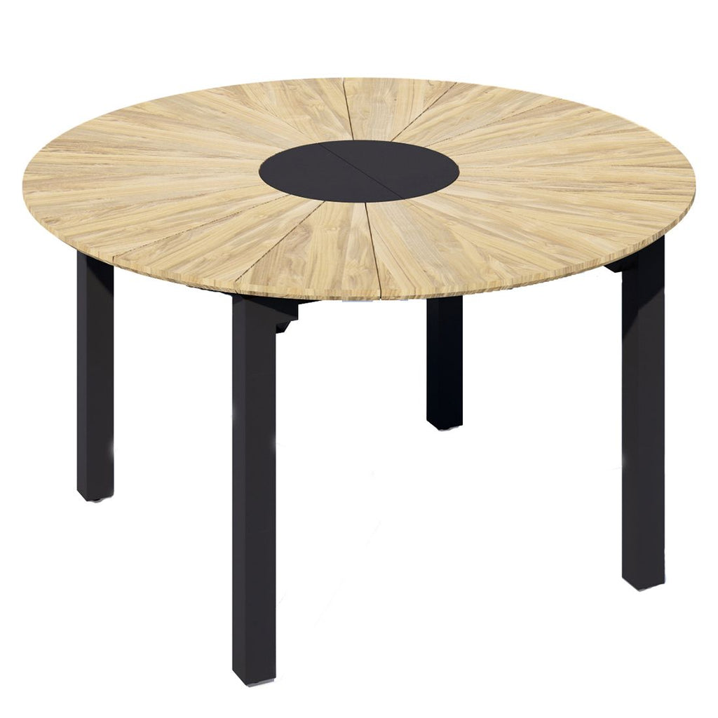 Uttrekkbart hagebord Catax Ø135/185 cm rustfritt stål/teak forfra
