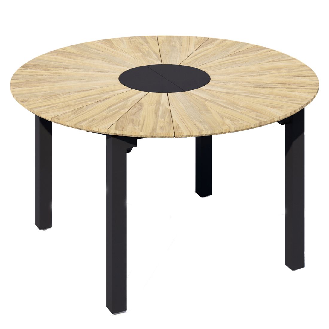 Uttrekkbart hagebord Catax Ø135/185 cm rustfritt stål/teak forfra