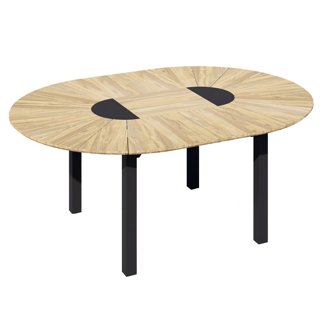Uttrekkbart hagebord Catax Ø135/185 cm rustfritt stål/teak bakside
