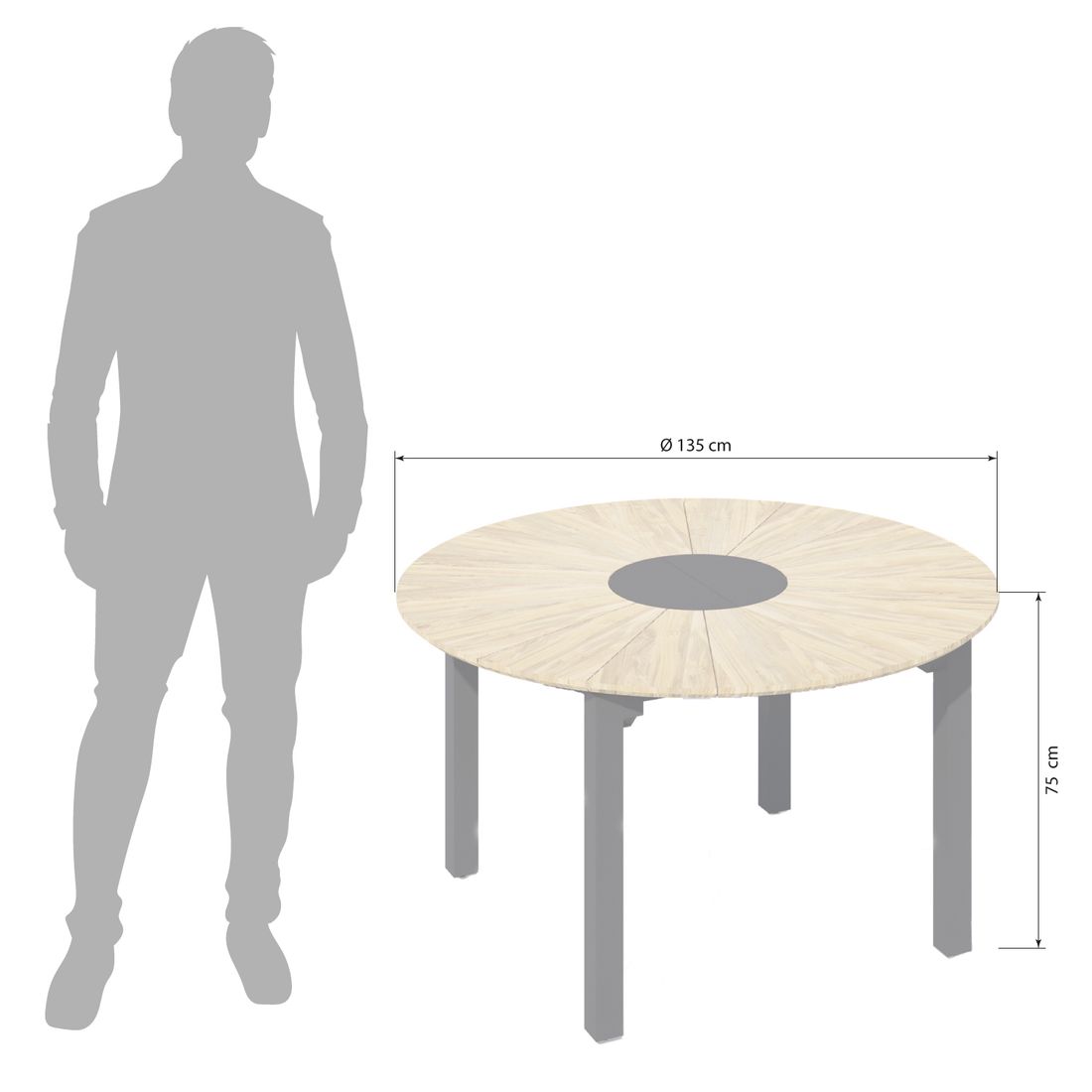Uttrekkbart hagebord Catax Ø135/185 cm rustfritt stål/teak i hagemiljø