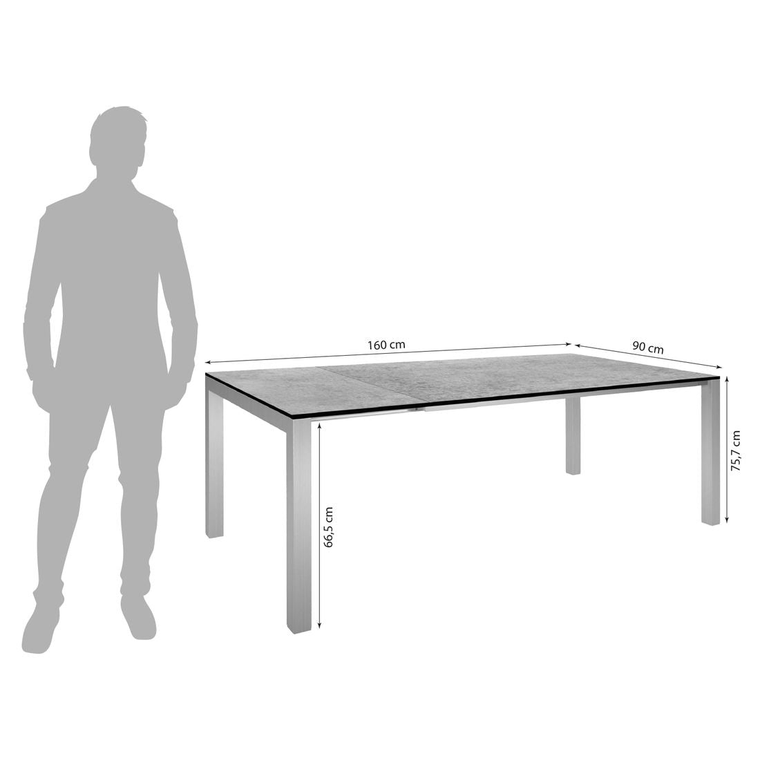 Uttrekkbart hagebord Classic 160/210x90 cm rustfritt stål/Silverstar detalj av bordplate