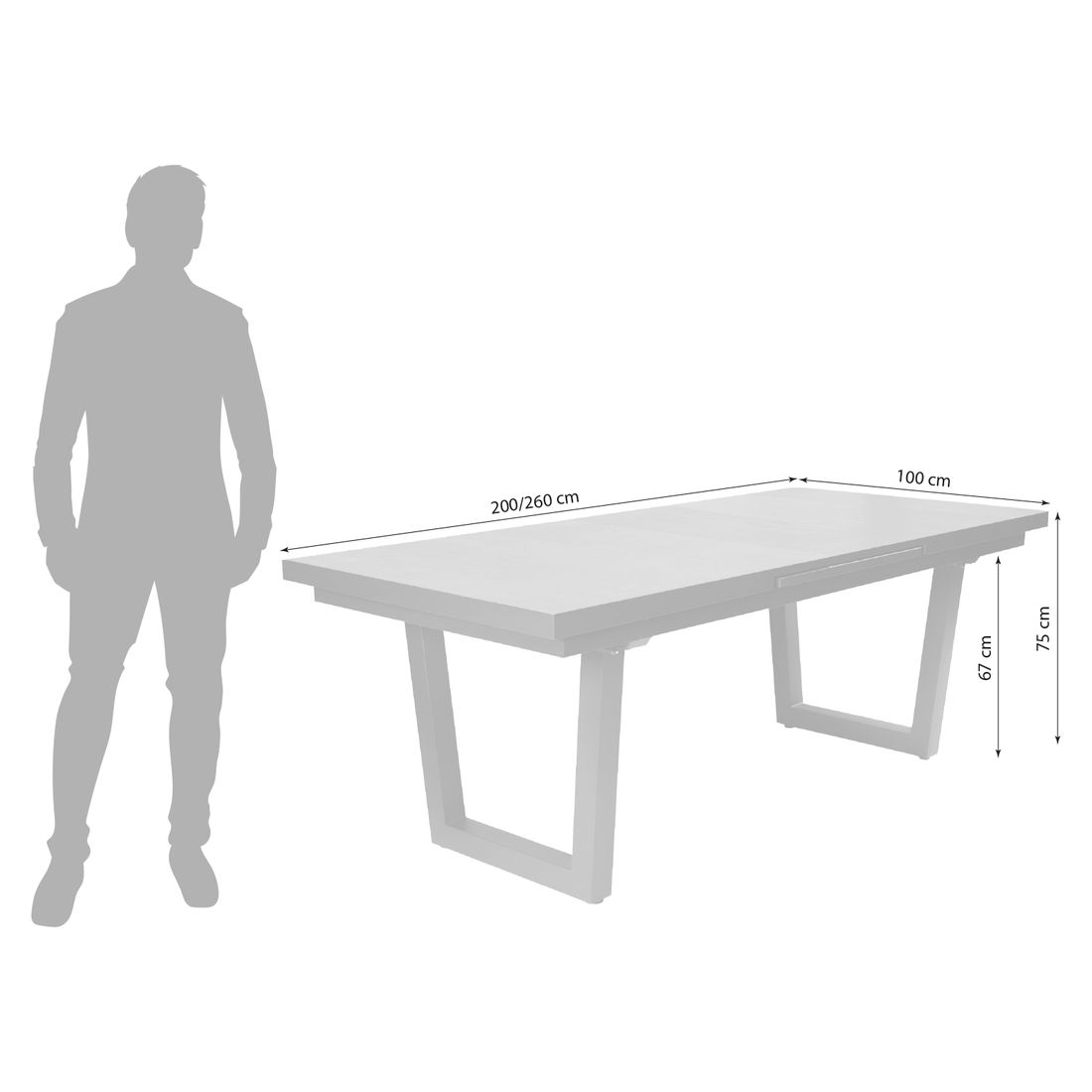 Nærbilde av bordplate på Uttrekkbart hagebord Keramo-Stone 200/260x100 cm aluminium