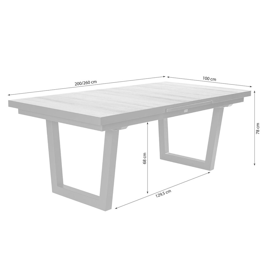Uttrekkbart hagebord Komido aluminium/keramikk montert i hagestue