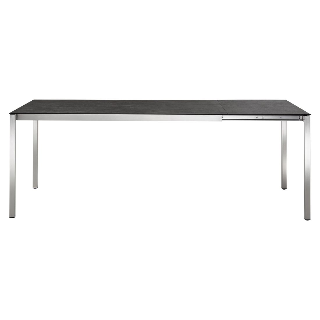 Nærbilde av ben på uttrekkbart hagebord Kreta 160/220x100cm rustfritt stål/Dekton