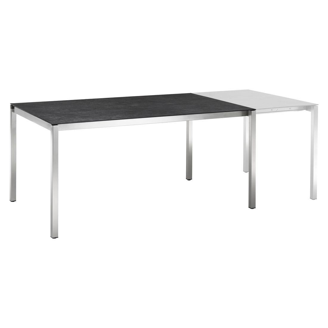 Uttrekkbart hagebord Kreta 160/220x100cm rustfritt stål/Dekton i bruk med stoler