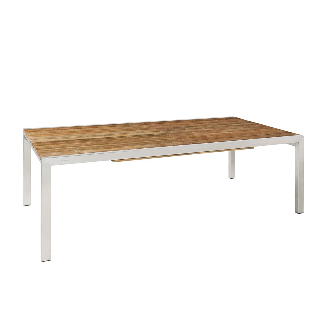 Uttrekkbart hagebord Kubex rustfritt stål/resirkulert teak 340x100 cm forfra