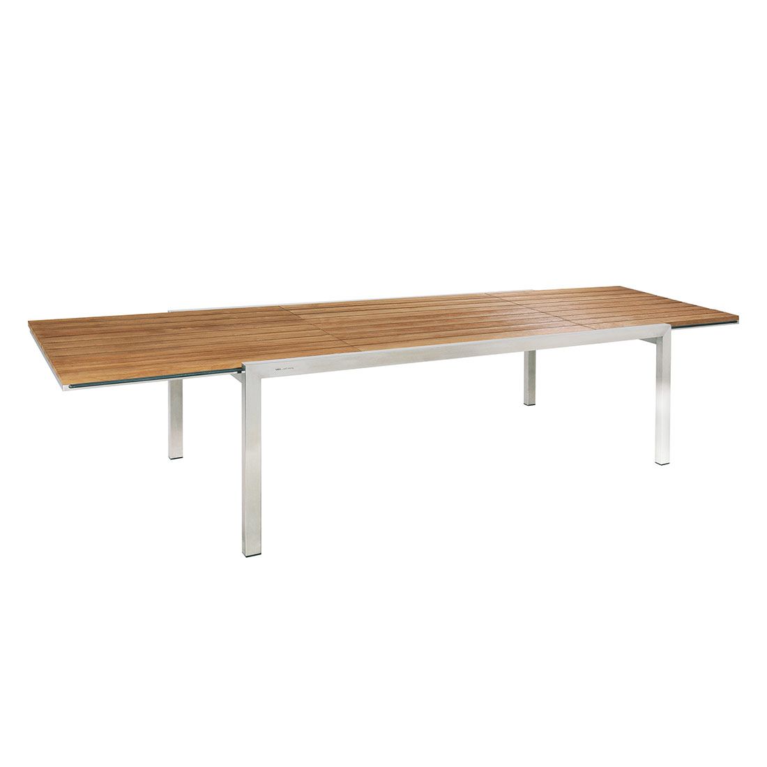 Montert Uttrekkbart hagebord Kubex rustfritt stål/resirkulert teak 340x100 cm i hage