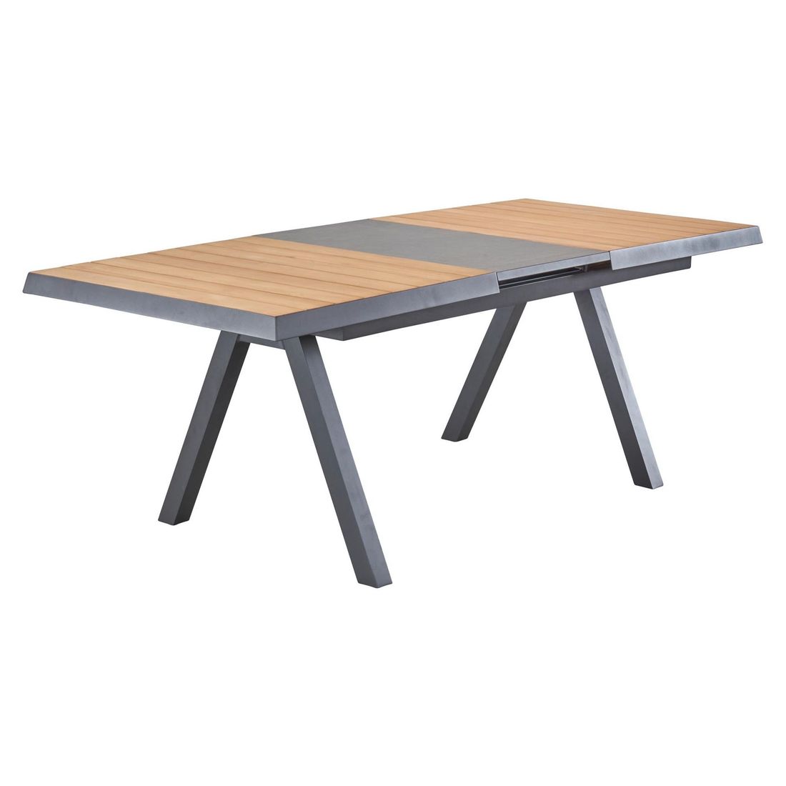 Uttrekkbart hagebord Kumasi aluminium/teak 160/210x100 cm forfra