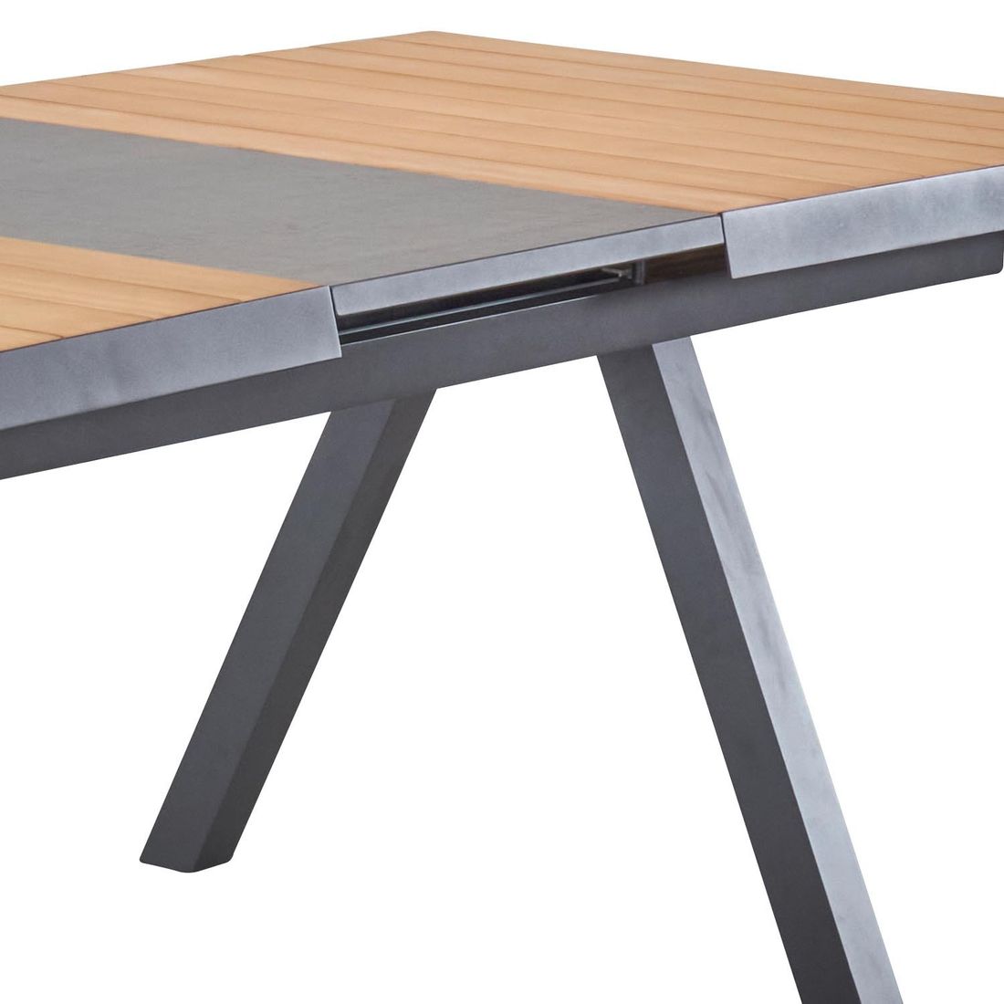 Uttrekkbart hagebord Kumasi aluminium/teak 160/210x100 cm utside detalj
