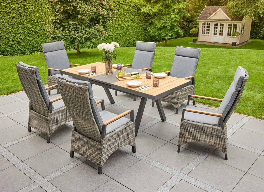 Uttrekkbart hagebord Kumasi aluminium/teak 160/210x100 cm utstrakt lengde