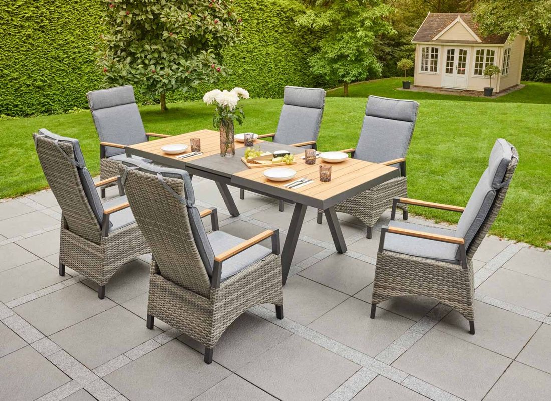 Uttrekkbart hagebord Kumasi aluminium/teak 160/210x100 cm utstrakt lengde