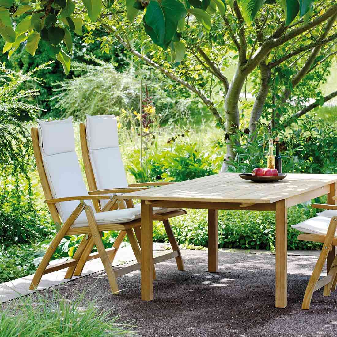 Bakside av uttrekkbart hagebord Malaga teak 150/210x100 cm Stern