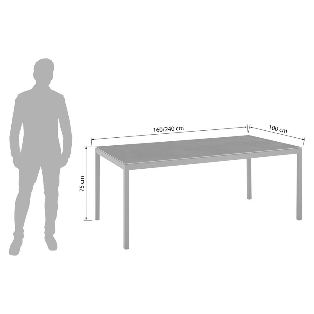 Uttrekkbart hagebord Mia aluminium/Dekton 160-240x100 cm bakside