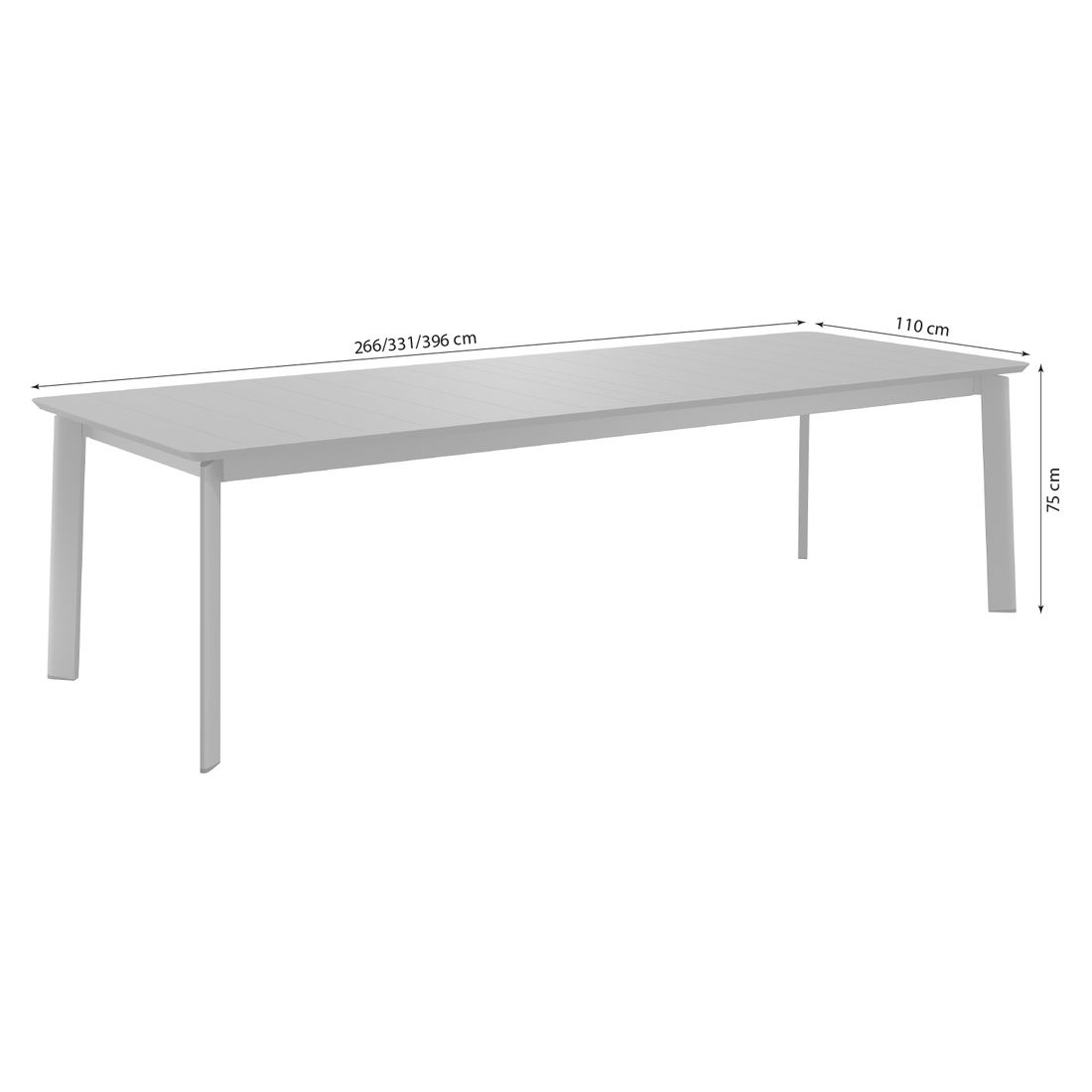 uttrekkbart hagebord milano aluminium detalj av bordplate