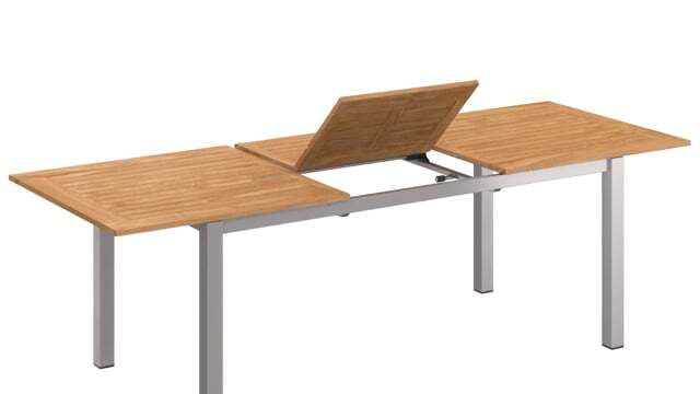 Uttrekkbart hagebord Oviedo forfra med teak bordplate