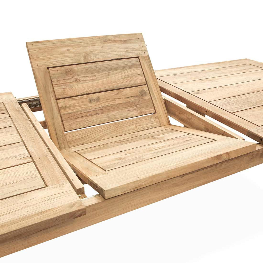 Detalj av uttrekkbart hagebord Oxford 200/260x100 cm resirkulert teak - OUTLIV