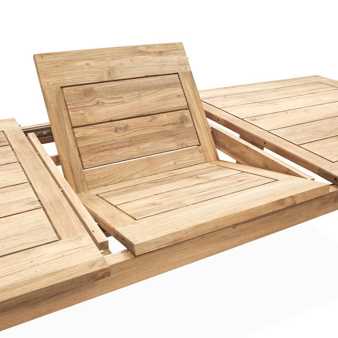 Detalj av uttrekkbart hagebord Oxford 200/260x100 cm resirkulert teak - OUTLIV