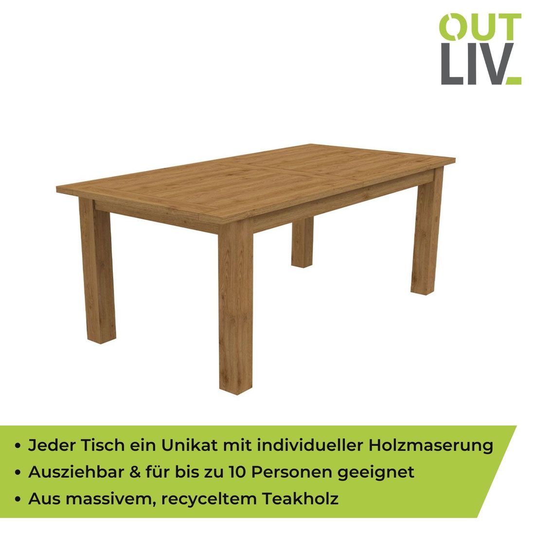 Uttrekkbart hagebord Oxford 200/260x100 cm resirkulert teak - OUTLIV montert i hage