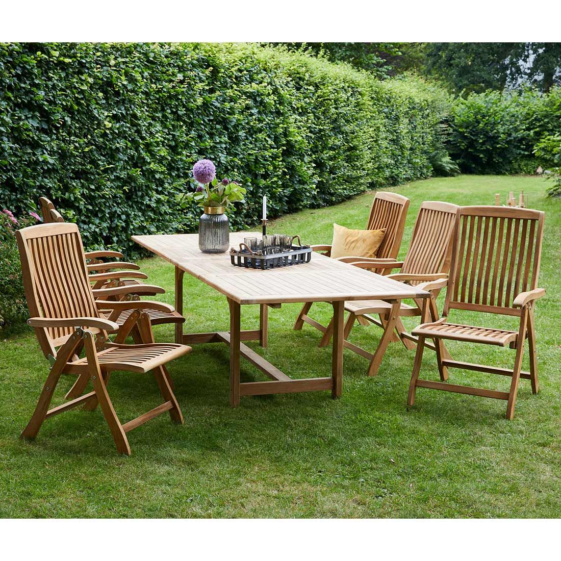 Uttrekkbart hagebord Riva teak 180/280x100 cm bakside